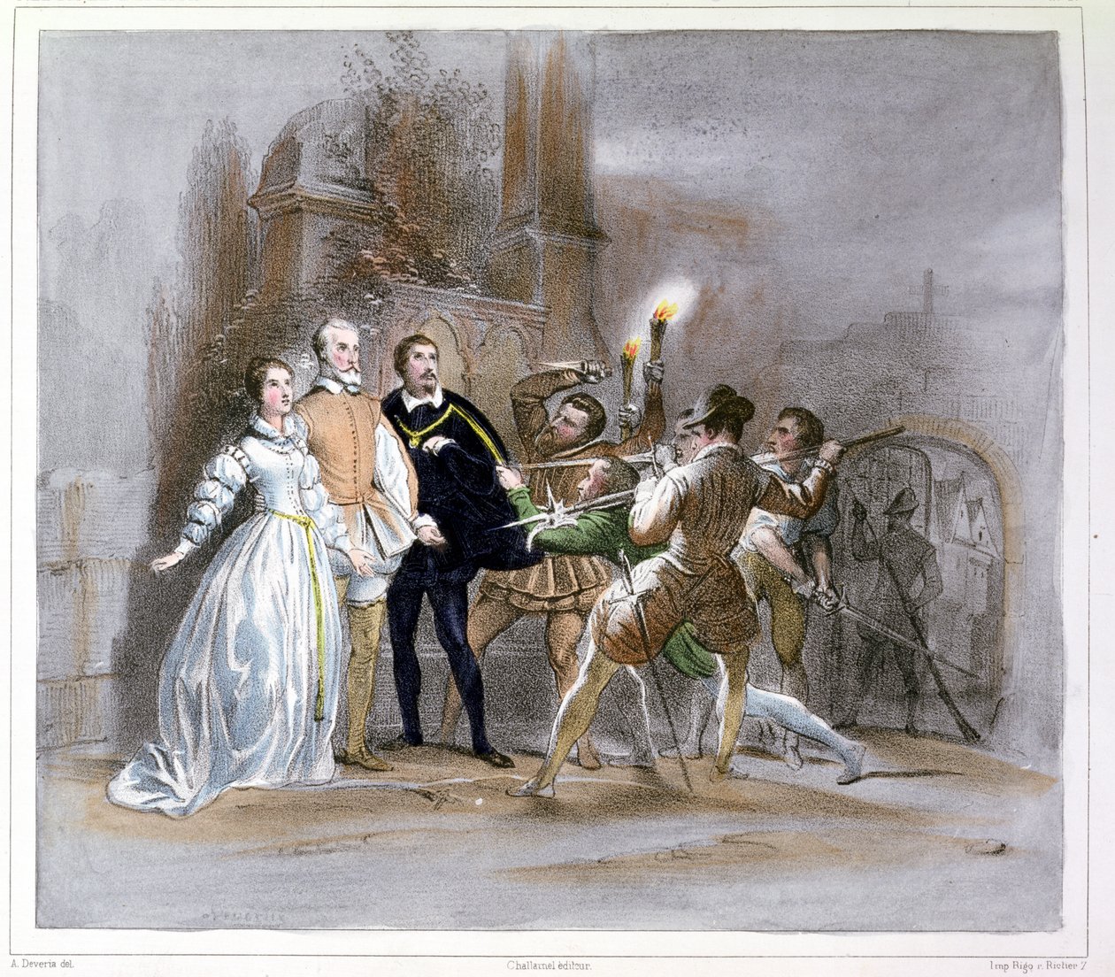 Jelenet Giacomo Meyerbeer (1791-1864) A hugenották (1836) című művéből alkotó: Achille Devéria