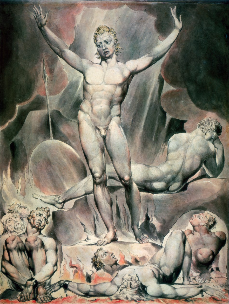 Sátán felkelti a lázadó angyalokat, 1808 alkotó: William Blake