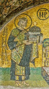 Justinianus császár bemutatja a Hagia Sophiát a Szűznek és a Gyermeknek (mozaik)