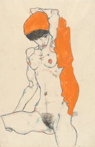 Álló akt narancssárga drapériával, 1914 (wc, gouache és grafit papíron)