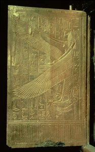Ízisz istennő a harmadik aranyozott szentély egyik dupla ajtajának belsejéből, Tutanhamon sírjából (Kr. e. 1370-52) Új Királyság (aranyozott fa)