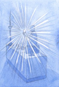 A „Corpus Christi” (Krisztus Szent Teste és Vére) ünnepén ragyogó fénysugarak áradtak a felemelt seregből, 2001 (papíron nem) alkotó: Elizabeth Wang