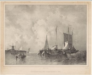 Kikötő csónakokkal Hágai ​​kiállítás 1845 (cím a tárgyon) alkotó: Franciscus Bernardus Waanders