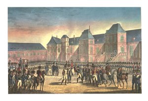Napóleon távozása Fontainebleau-ból, 1814. április 20., 1850. alkotó: François Pigeot