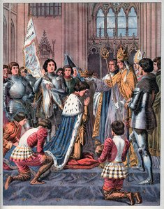 Jeanne of Arc részt vesz VII. Károly koronázási szertartásán Reimsben 1429. július 17-én.