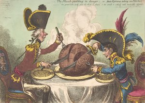 The Plumb-Pudding in Danger,-or-State Epicures Taking un Petit Souper, Februa..., 1805. február 26. alkotó: James Gillray