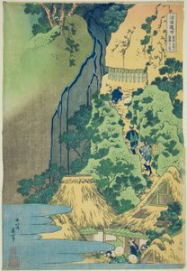 Kannon szentély a Kiyo-vízesésnél a Sakanoshitánál a Tōkaidō-n, a Tour of the Waterfalls in Various Provinces (Shokoku taki meguri) sorozatból alkotó: Katsushika Hokusai