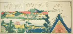 Oldalak a "Panoráma kilátások a Sumida folyó partján (Ehon Sumidagawa ryogan ichiran)" című illusztrált könyvből alkotó: Katsushika Hokusai