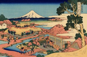 Katakura teaültetvénye a Suruga tartományban, 1830 körül (fanyomat) alkotó: Katsushika Hokusai