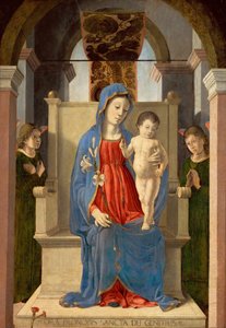Szűz liliommal (a gyermek Jézussal a trónon, két angyallal körülvéve) - Szűz liliommal, Zoppo, Marco (1433-1478). Tempera és olaj fára