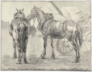 Két hevederes ló egy szekérrel alkotó: Pieter van Bloemen