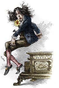 Oscar Wilde (1854-1900) rajzfilmje, dandybe öltözött, 1882-es egyesült államokbeli útja során készült. Thomas Nast (1840-1902) rajza a "" Harper