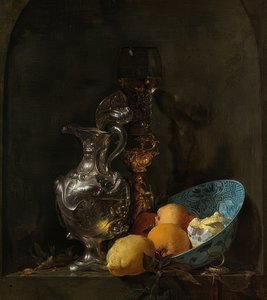 Csendélet ezüst kancsóval és porcelán tálkával. 1655-60