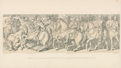 A csata reggele. A normann főnök Taillefer vezeti Vilmos herceg furgonját, énekli Roland dalát, és zsonglőrködik a kardjával alkotó: Daniel Maclise