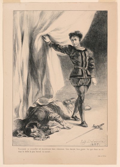 Illusztráció: Hamlet: Polonius halála (III,4) alkotó: Eugène Delacroix