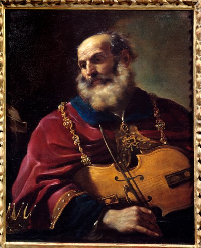 Dávid király (hegedül). Barbieri Giovanni Francesco dit Le Guerchin festménye (1591-1666) alkotó: Guercino