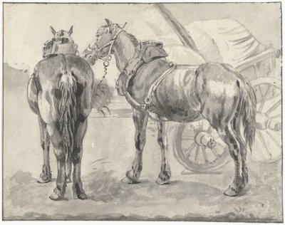 Két hevederes ló egy szekérrel alkotó: Pieter van Bloemen