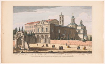Kilátás a Szent Sebestyén-templomra a falakon kívül Rómában A Szent Sebestyén-templom kilátása Róma falai nélkül (cím a tárgyon) Róma (sorozat címe) alkotó: Robert Sayer