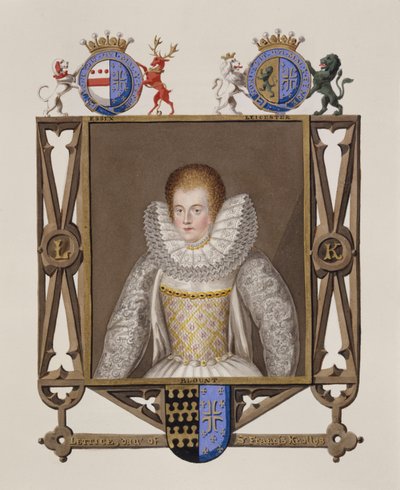 Lettice Knollys (kb.1541-1634) Sir Francis Knollys lányának portréja Erzsébet királynő udvarának emlékirataiból, 1825-ben (wc és gouache papíron) alkotó: Sarah Countess of Essex